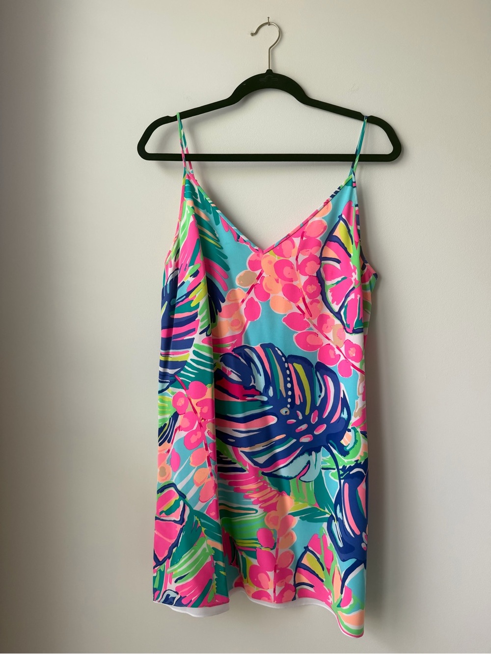 Lilly Pulitzer Tropical Silk Slip Dress in Aqua, Neon Pink, Navy & Lime